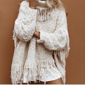 Spell Kimba Fringe Sweater Jumper in Almond oversized L 0X